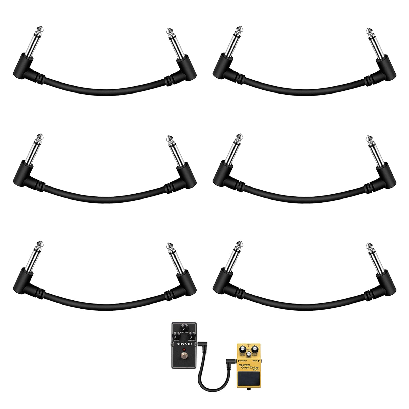 Zescyha 6 Packs 15CM Guitar Patch Cables, 6.35mm Guitar Effect Pedal Cable, 6 Inch Right Angle TS 1/4" Audio Plug
