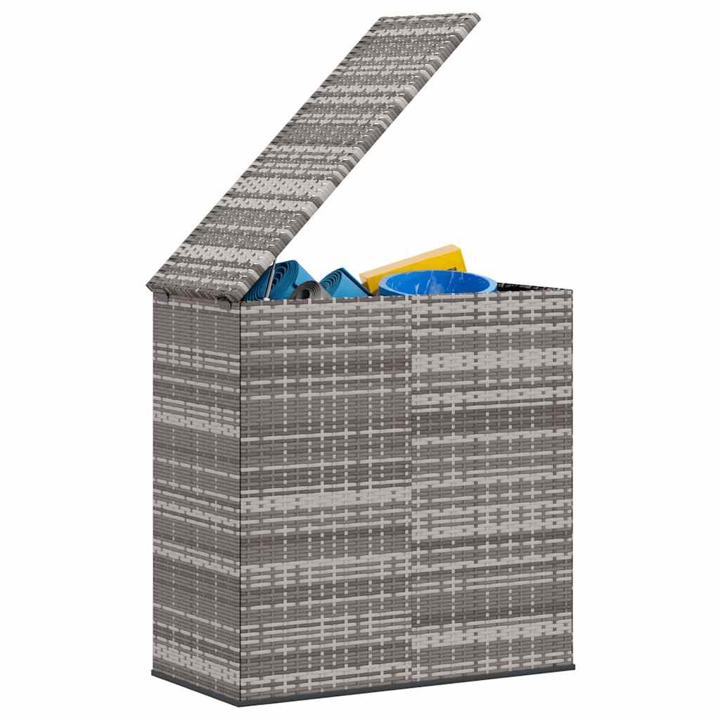 Pudełko na poduszki ogrodowe, rattanowe, szare, 100 x 49 x 103,5 cm, z wodoodporną kieszenią wewnętrzną i sprężyną gazową, odporna na warunki atmosferyczne skrzynia ogrodowa do przechowywania