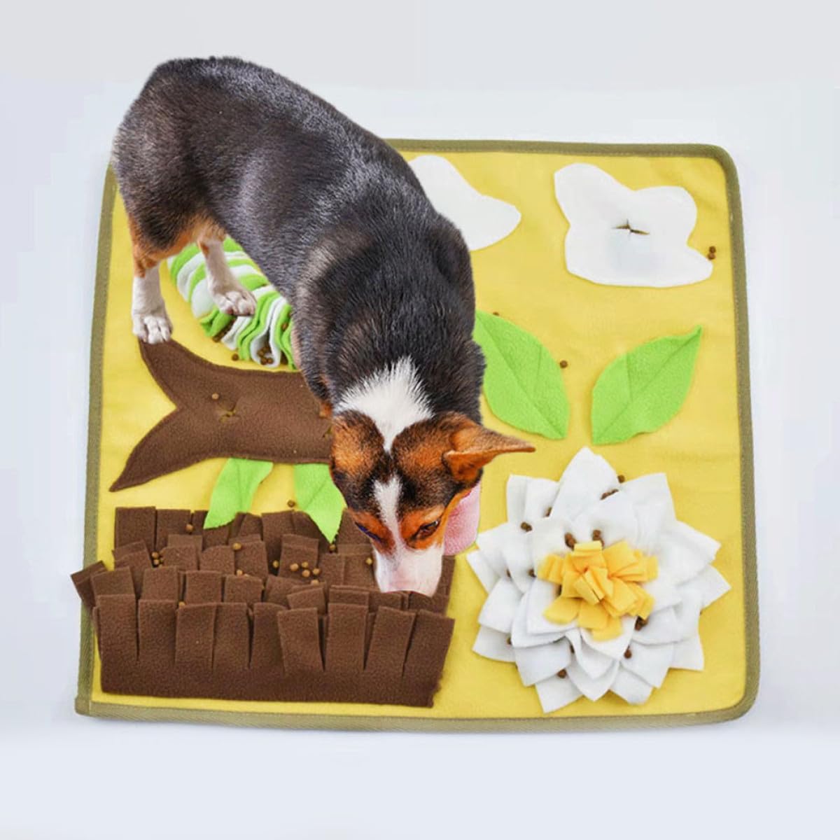 Futtermatte für Hunde Gelb aus Polar Fleece, Bissfest und Faltbar | Futterversteckmatte mit Verstecktem Kissen, Rutschfest, für Welpen und Ausgewachsene Tiere