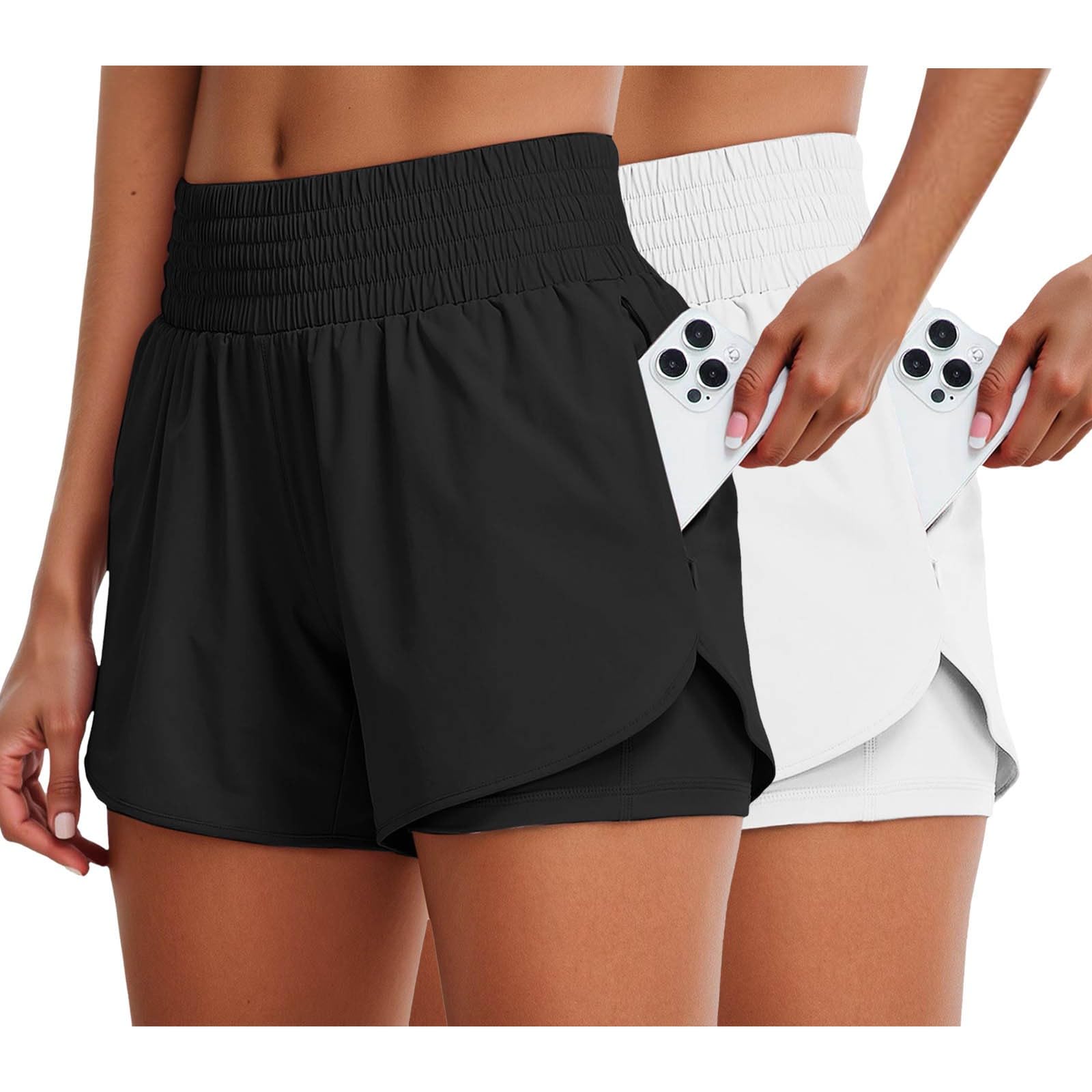 Pantalones Cortos Yoga Cintura Alta Anchura con Forro Incorporado Transpirables Secado Rápido para Entrenamiento Gimnasio Usar General Mujer Tejido Elástico Cómodos Funcionales Bolsillo
