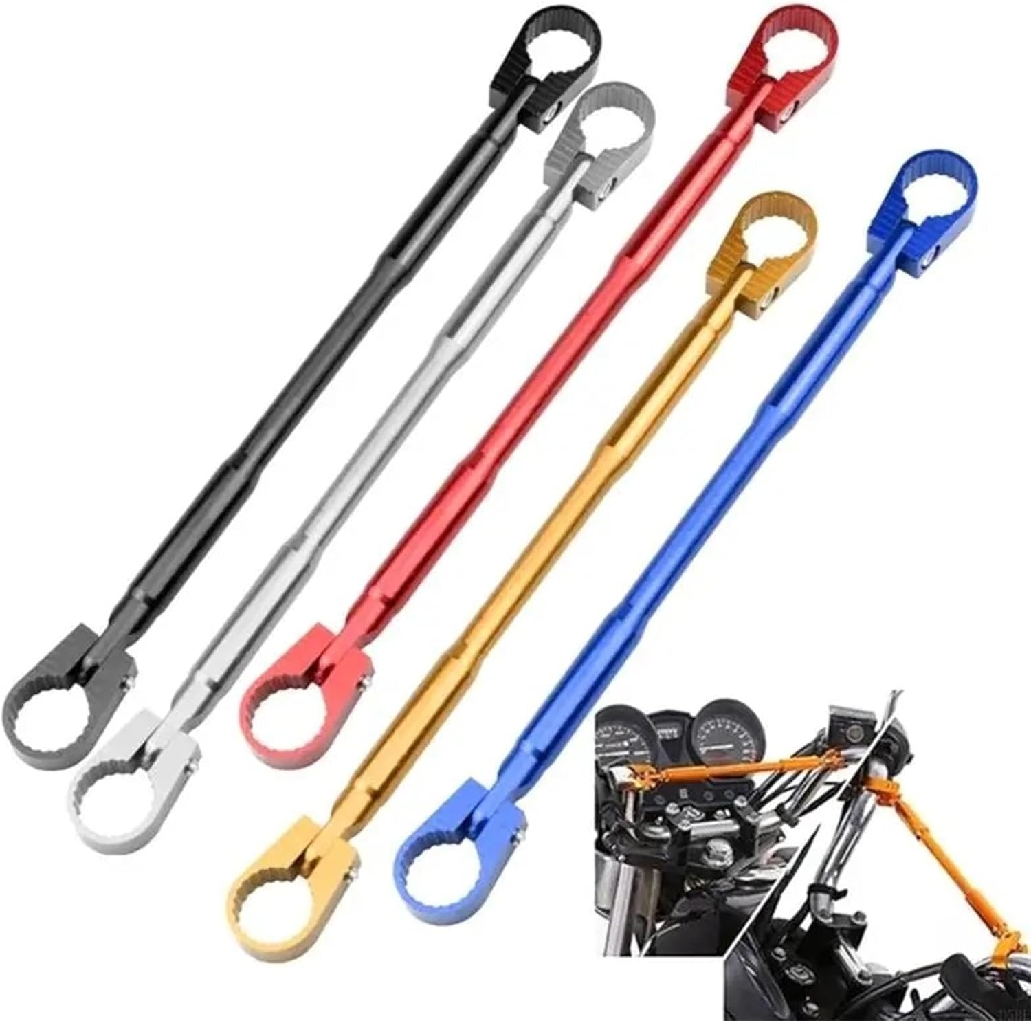 バイク用ハンドルバークロスバーハンドルバーバイクアクセサリー ハンドル スタビライザー ブレース バー(Red)