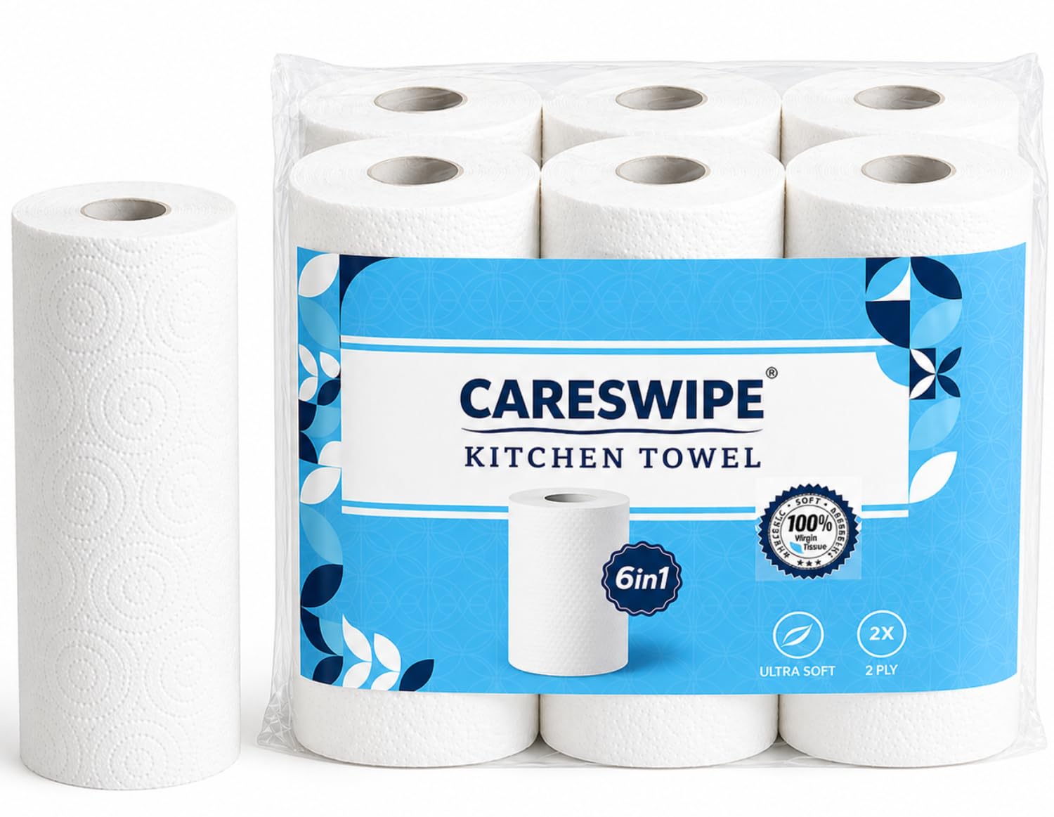 Kitchen Tissue Paper Roll â€“ 2 Ply Tissue Paper Roll, 360 Pulls, 6 Rolls x 60 Sheets, Soft & Absorbent Virgin Cellulose Towels for Kitchen Cleaning