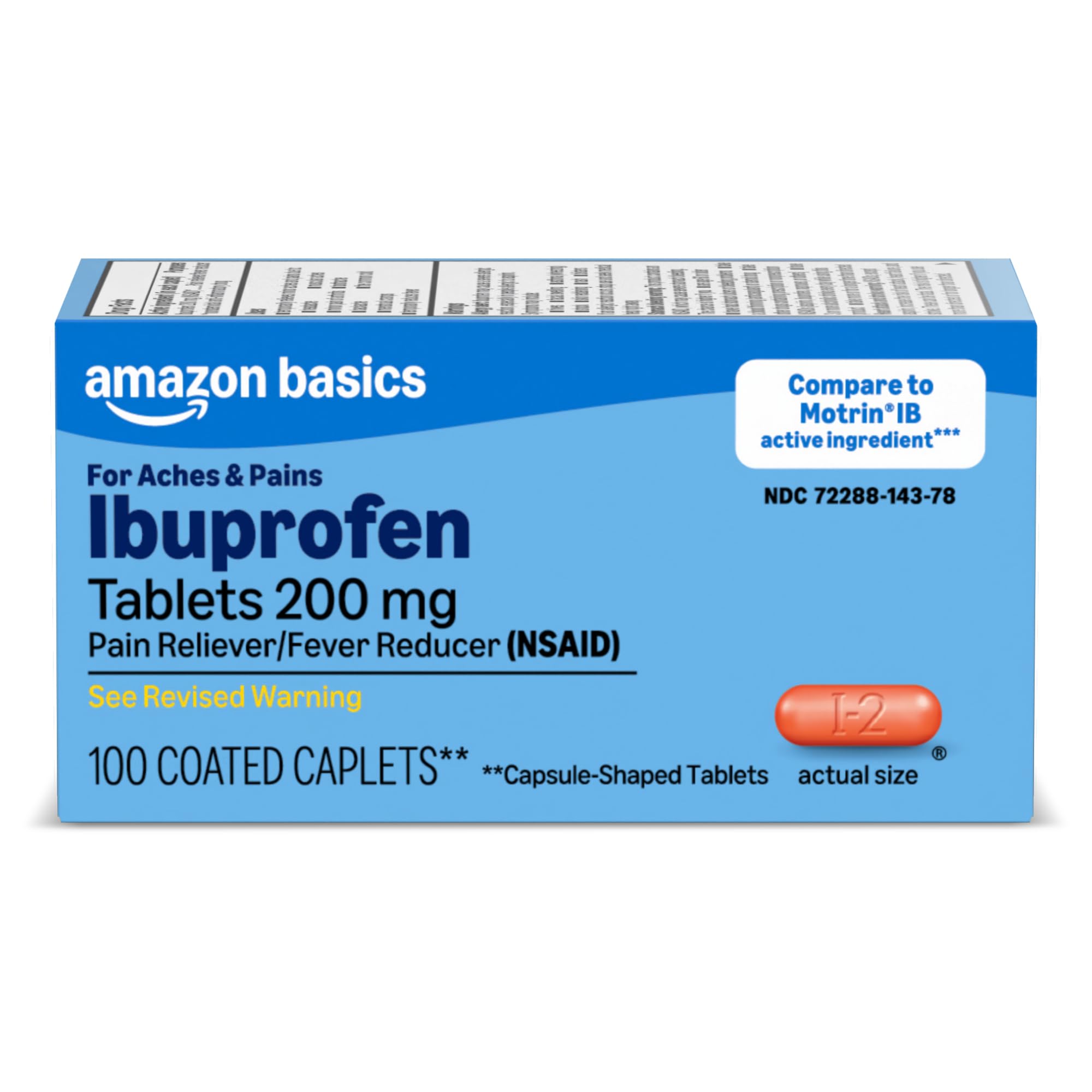 Amazon Basics Ibuprofen Tablets, 200 mg, Pain Reliever and Fever Reducer, for Arthritis, Toothache, Backache and More, 100 Count (Previously Care)
