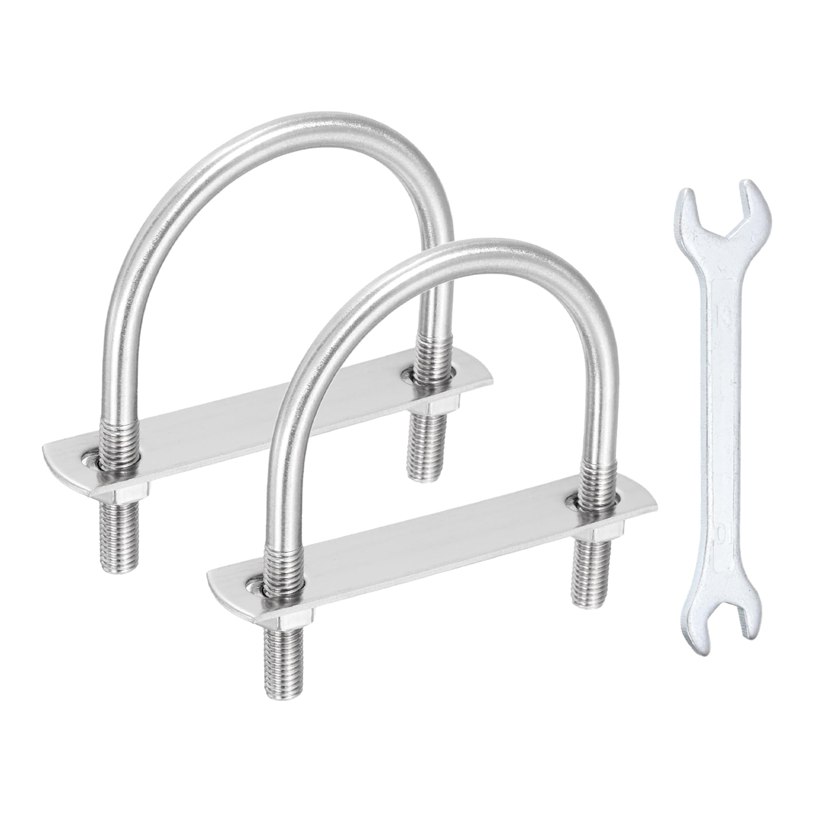 sourcing map 2Pcs M8 U-Bolts, 2.44"(62mm) Inner Width 3.54"(90mm) Length 304 Stainless Steel Round Bend U Bolts with Nuts Frame Plate Washers and Wrench for Trailers Boats Axle Sailboat — image 1