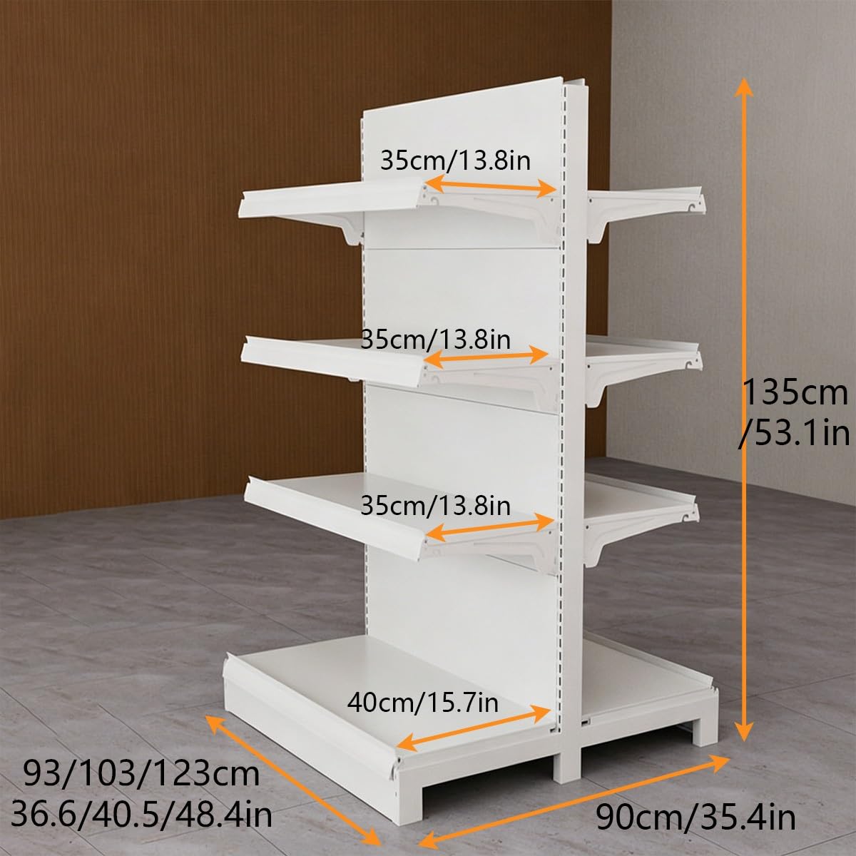 Étagère gondole double face pour supermarché, rayonnage magasin 4 ou 5 niveaux, présentoir métallique réglable, étagère commerce robuste pour épicerie et pharmacie(A-123*135cm/48.4*53.1in)