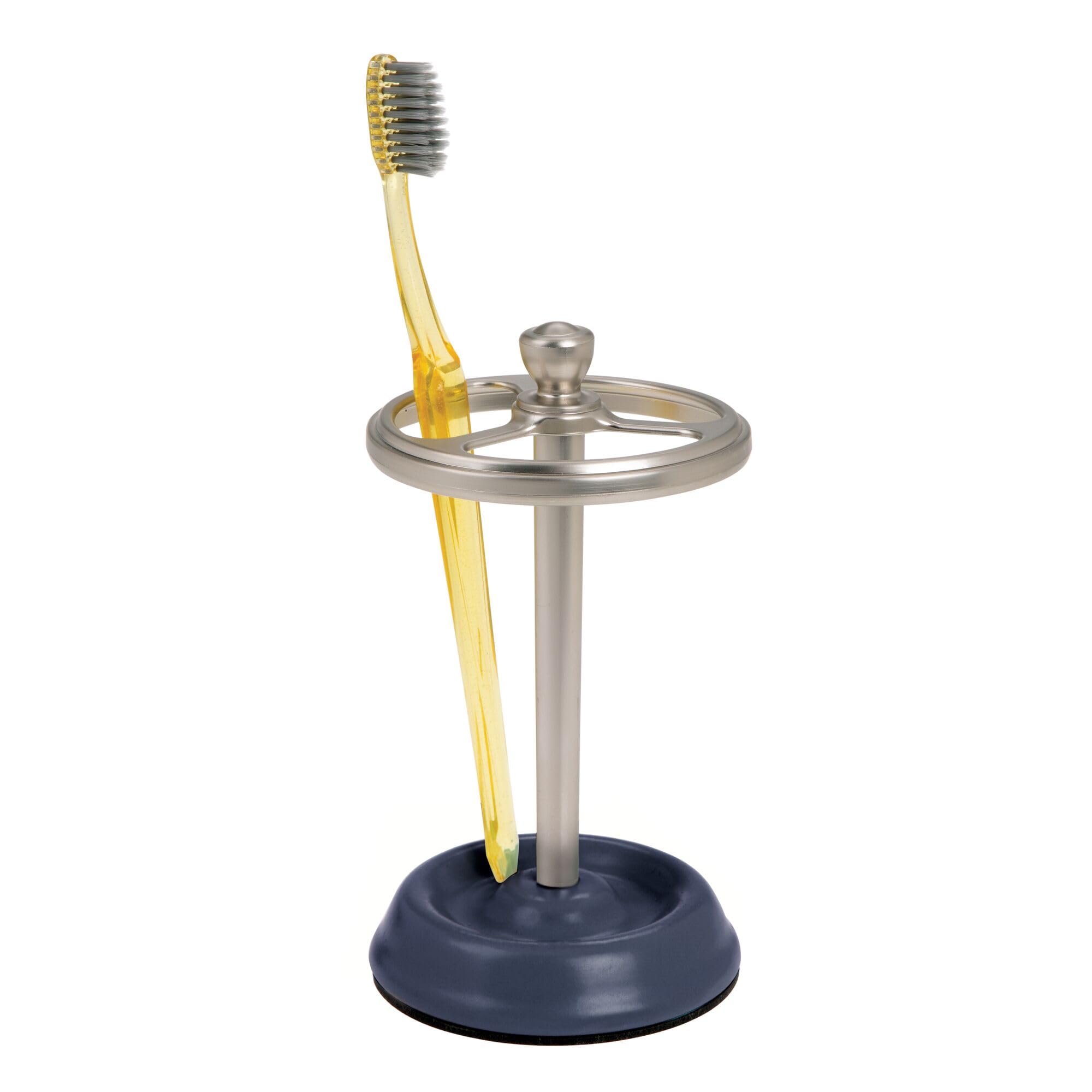 iDesign 3-Section Toothbrush Holder for Bathroom - Toothbrush Stand for Countertop, Navy/Brushed Nickel