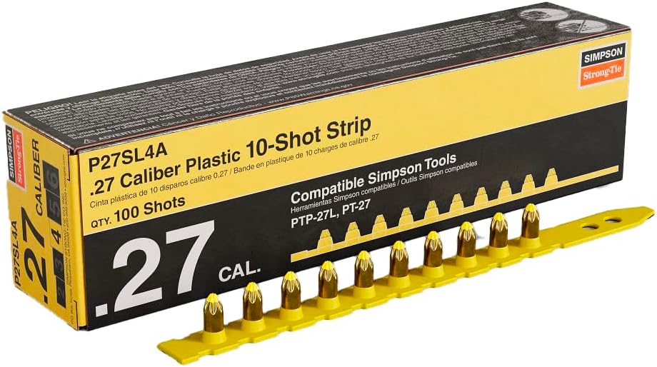 Simpson Strong-Tie P27SL4A P27SL plástico calibre 0,27, cargas de tiras de 10 disparos, amarillo, importado (100 unidades) (paquete de 100)