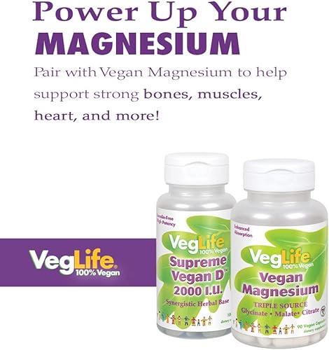 Miniatura 5 de Veglife Supreme Vegan D 2000IU  Vitamina D-2 para la salud ósea y cardíaca  Alta potencia, sin lanolina  100 tabletas veganas