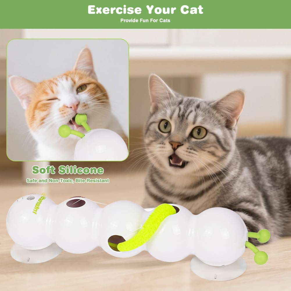 OSDUE Juguetes para Gatos, Juguete Interactivo Gato de Interior, Juegos de Caza para Gatos con Cola Peluda y Ventosa para Gato, Wusel Gusano Smart Motio, Pared y Ventana Juguete con Diseño de Gusano