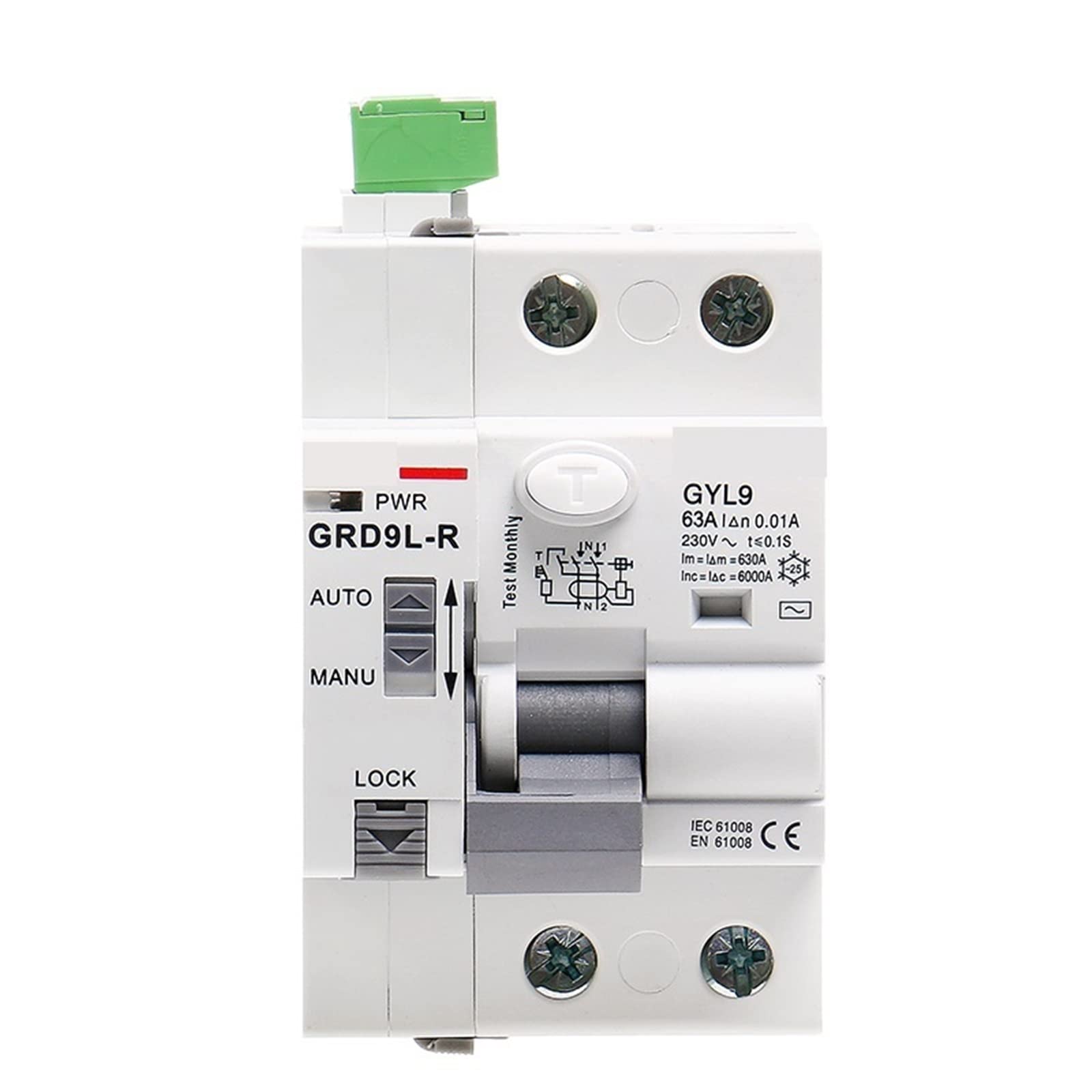 YFHGULBTK GRD9L 6KA ELCB RCCB Automatic Reclosing Device Remote Control Circuit Breaker 2P 40A 30mA RCD GRD9L-R 1Pcs(RCCB-2P-40A-30mA)