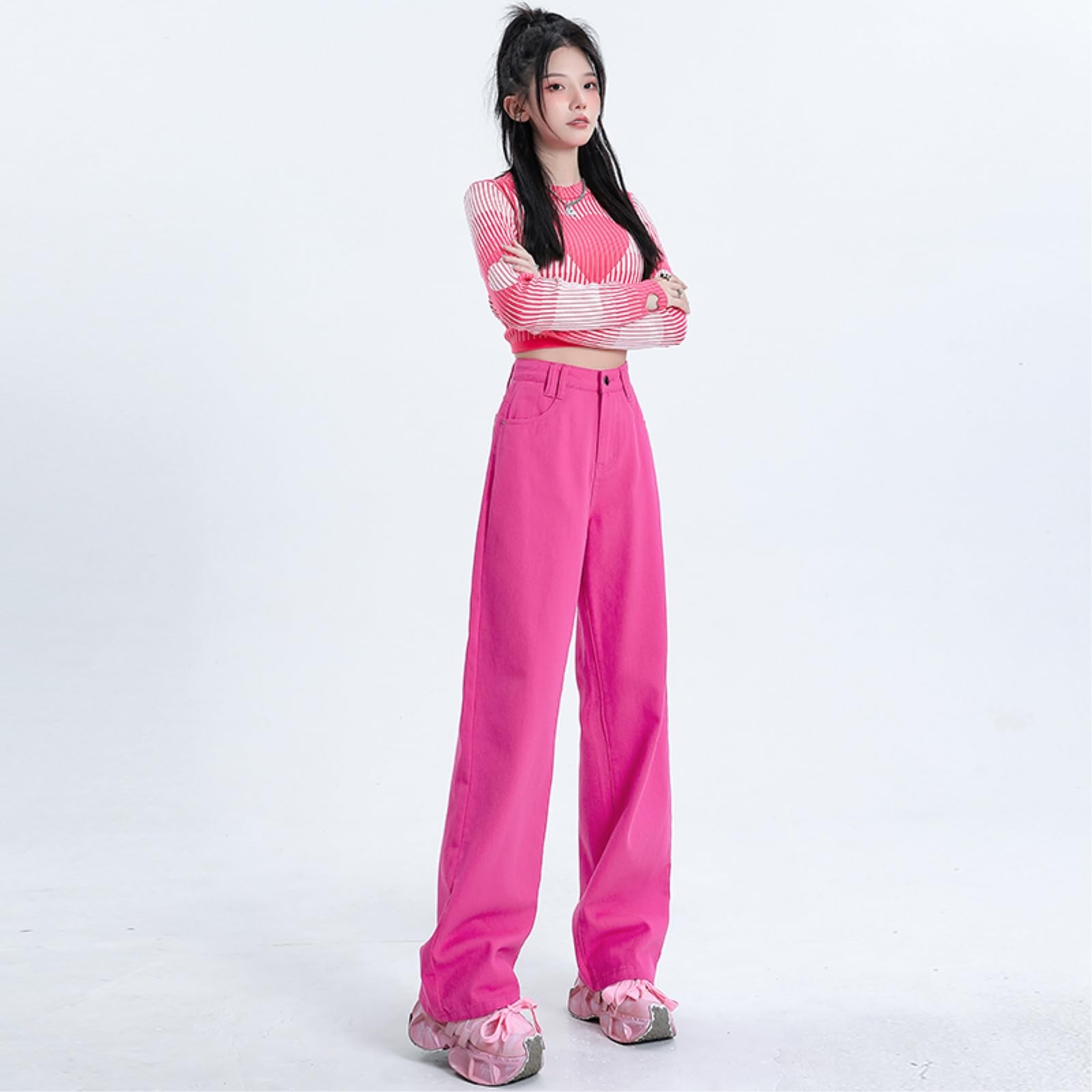 Jeans Donna Casual da Donna, Comodi E Versatili, Dolci Rinfrescanti -Rosa-XXL