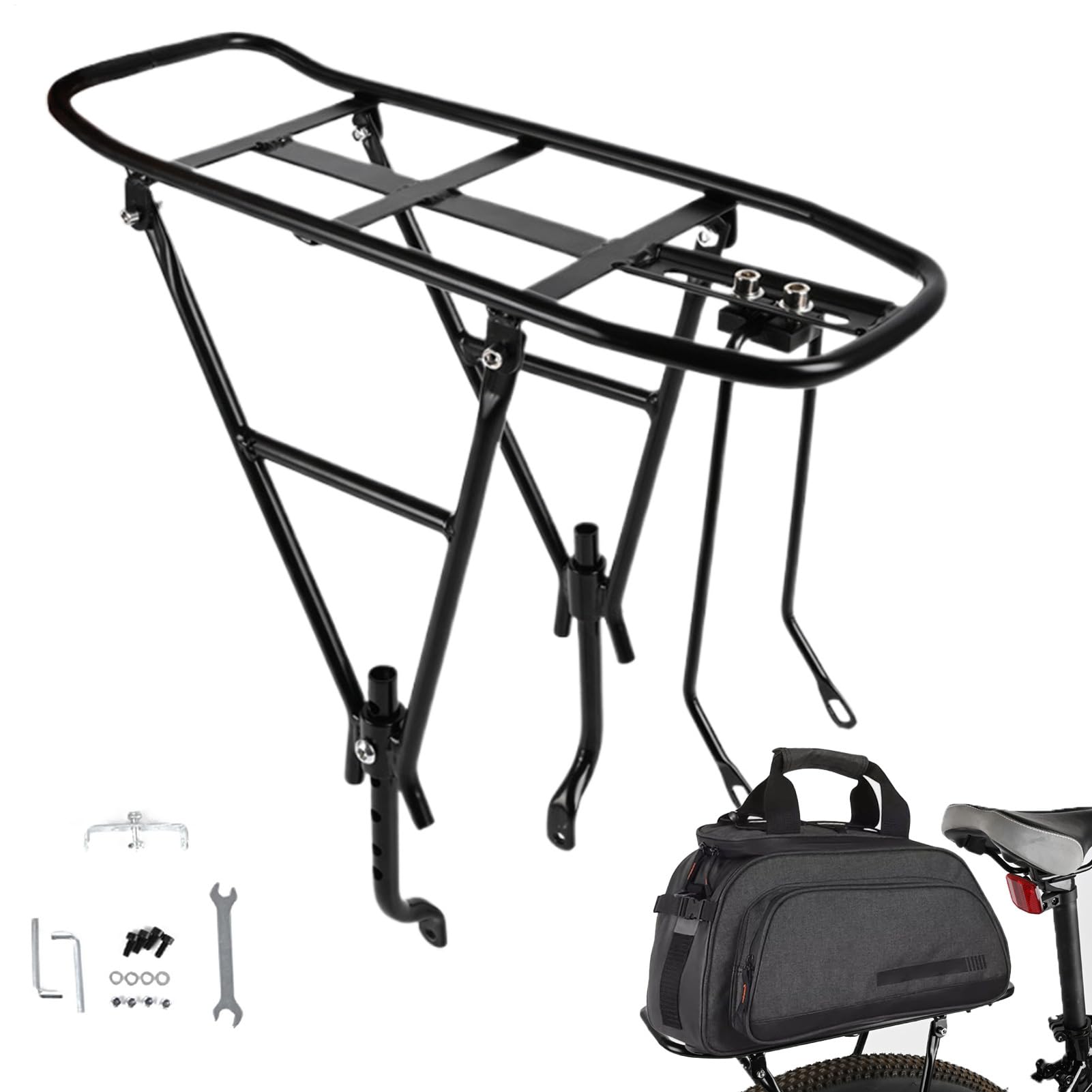 Regulowany bagażnik rowerowy, bagażnik z metalową ramą, bagażnik z solidną konstrukcją, akcesoria rowerowe z łatwą instalacją, sprzęt rowerowy do jazdy na świeżym powietrzu do podróży