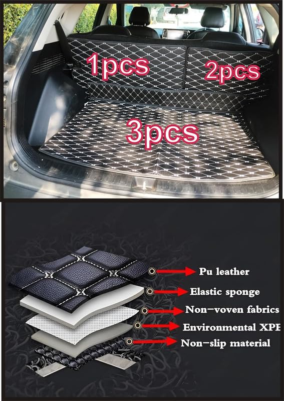 Image of CAPDELL 7D Premium Car Boot /Trunk Mat Compatible with Mahindra BE6||Luxury Leatherite Boot Mat||Set of 3pcs||Waterproof and Washable||Colour:-Black with Silver
