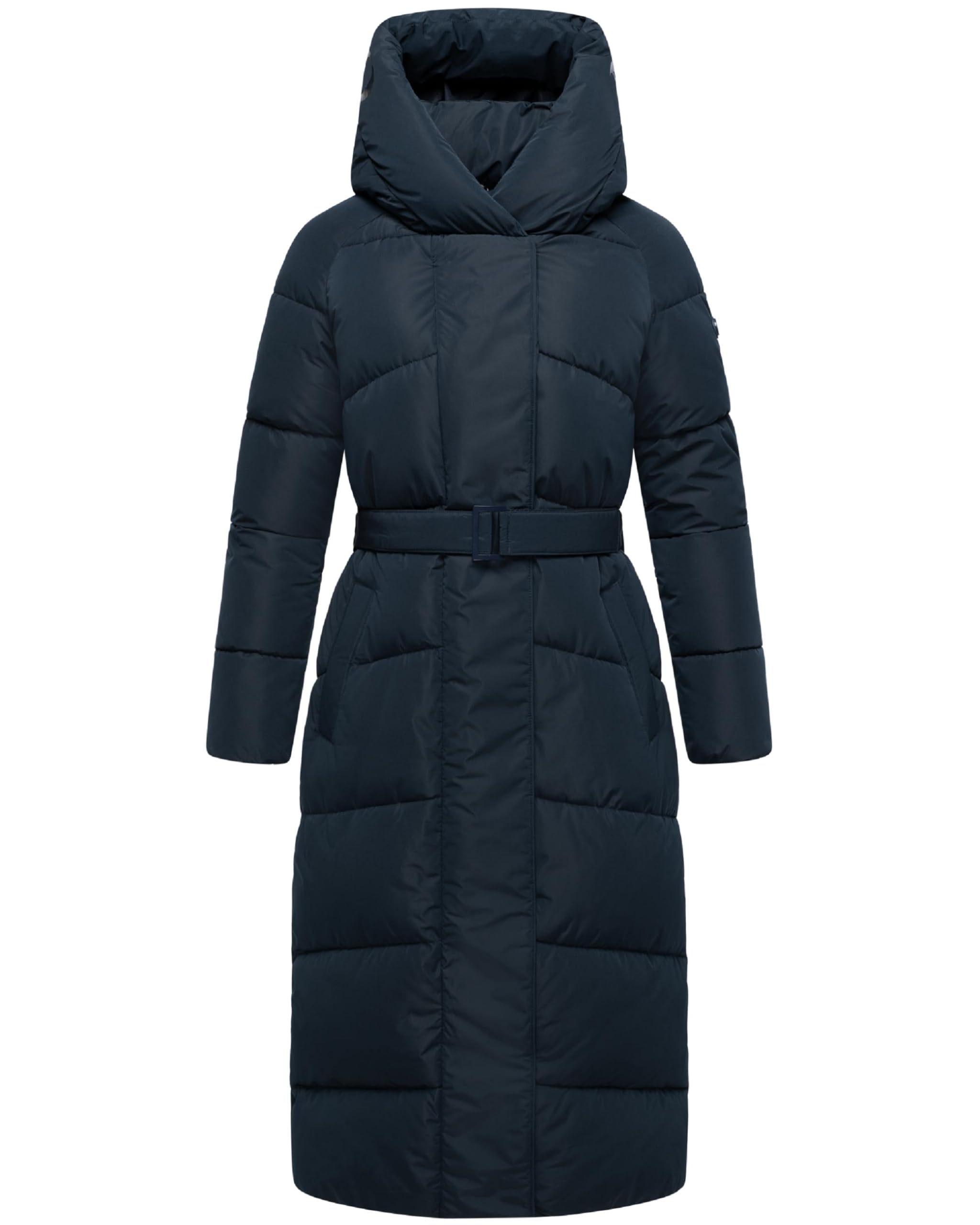 Navahoo Women's Extra Long Winter Coat Warm Quilted Coat with Waist Belt Eisblick 14 S-XXL, navy, S