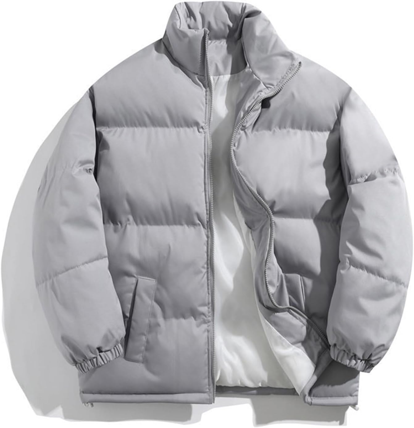 Mens Winter Coats Quilted Puffer Jacket Warm Thicken Insulated Windproof Cotton Down Puffy Bubble Outwear, S-5XL
