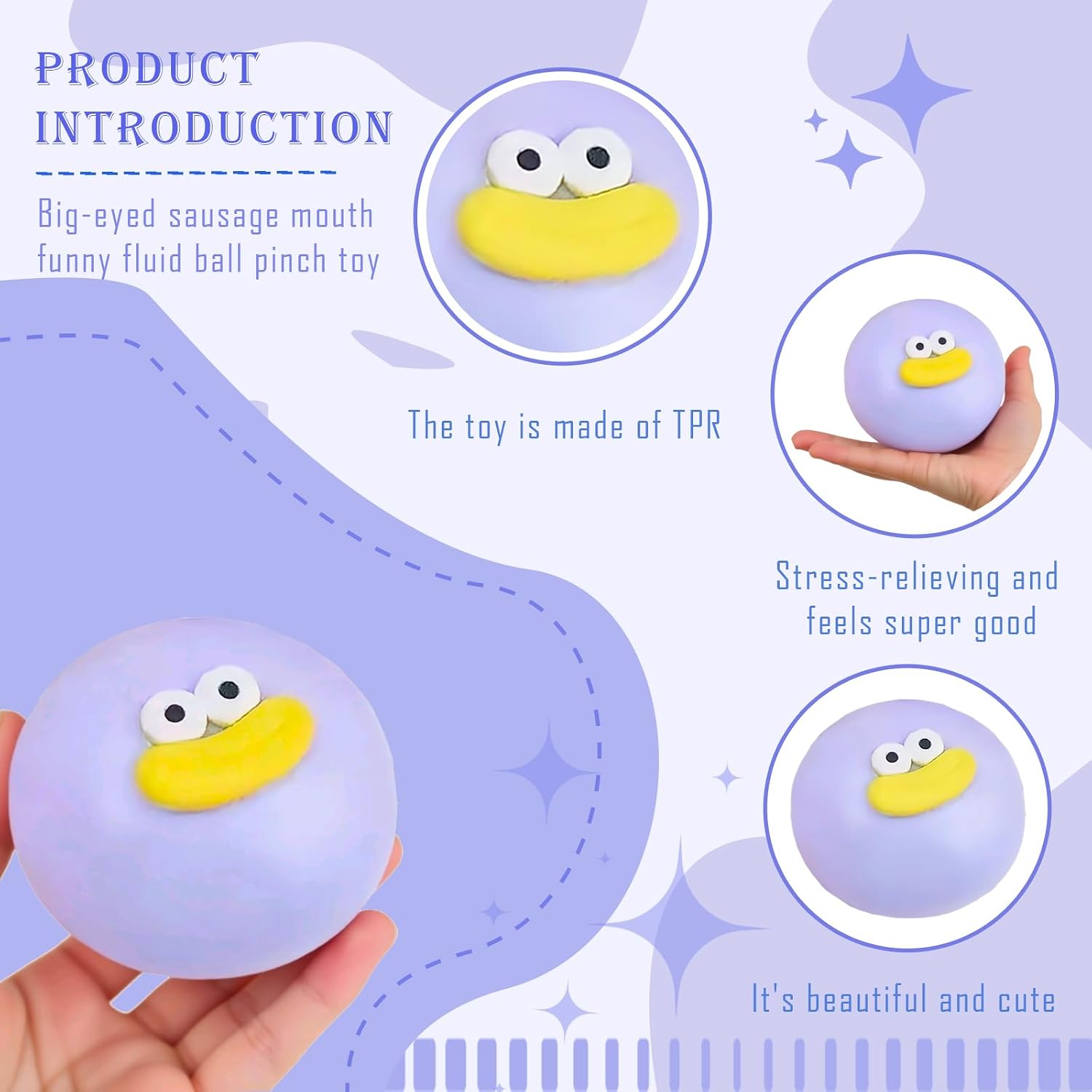 Cute Taba Squishy Fidget Toys for Kids & Adults - Giant Stress Ball with Big Eyes & Sausage Lips, Funny Prank Gifts, Party Supplies, Game Prizes (Purple)