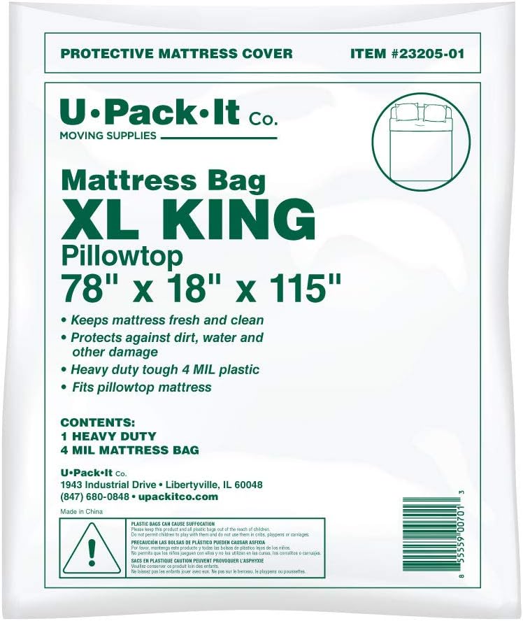 King XL Mattress Cover 4 MIL Water Resistant Plastic for Moving and Storage Bag