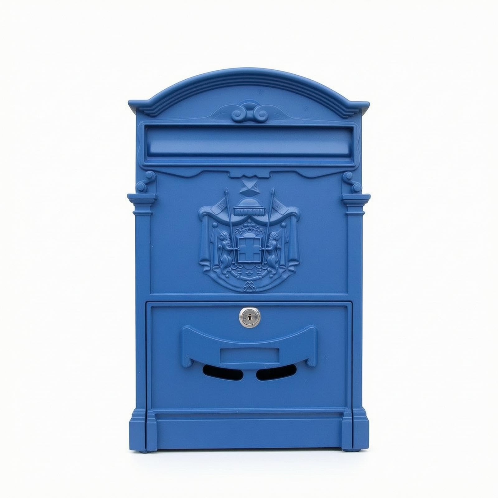 Wall-Mounted Mailbox with Lock Ornate Baroque Style Mailbox Locking Postbox for Homeowners, Outdoor, Entryway, Courtyard Mediterranean Blue-image-47