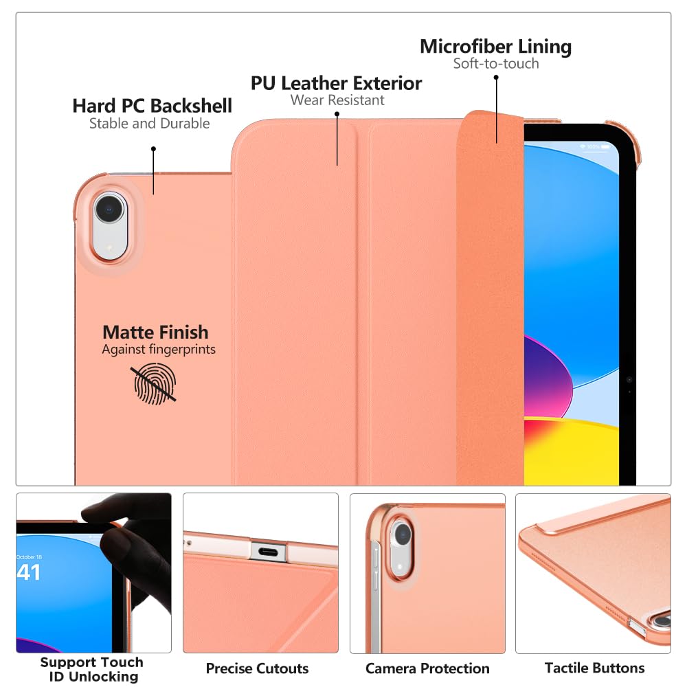 MoKo Cover Custodia iPad (A16) 11a Generazione 2025 /iPad 10a Generazione 2022, Cover Custodia Protettiva per Supporto Ultrasottile con Copertura Posteriore Traslucida in PC Rigido, Arancia Albicocca