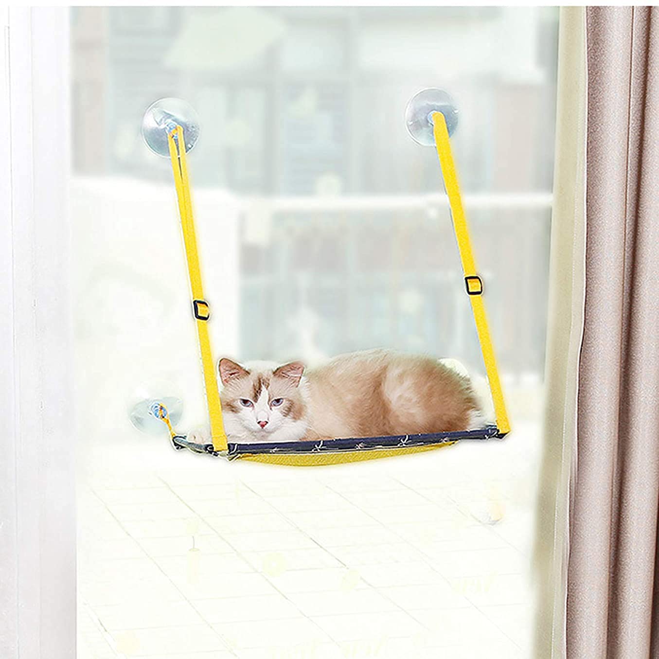 Hamaca de Gato para VentanaVentana Perch Cama Asiento Hamaca para gatos Cama Hamaca colgante para gatos montada en la ventana con 4 ventosas de alta resistencia con capacidad para 44 libras, color ama