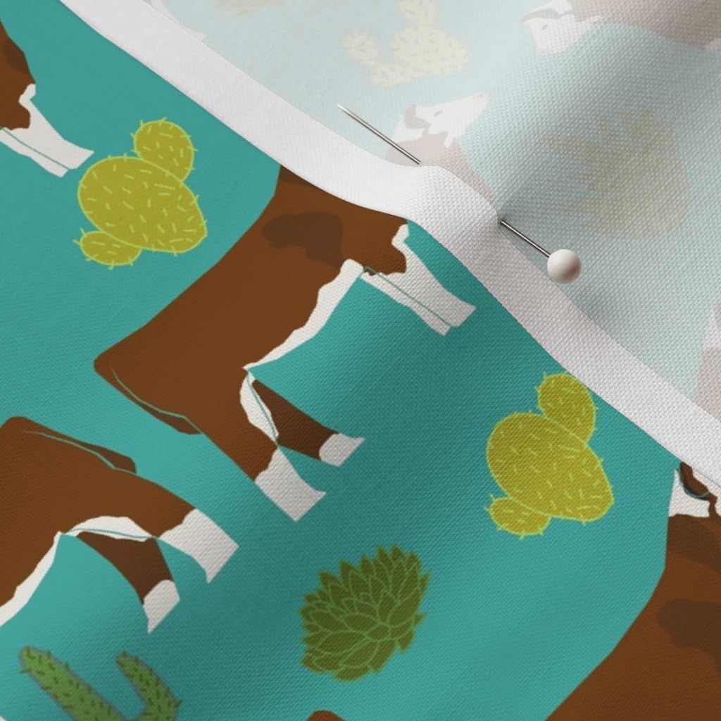 Spoonflower Fabric - Hereford Cow Cattle Cactus Turquoise Farm Animals Animal Pet Portrait Printed on Petal Signature Cotton Fabric by The Yard - Sewing Quilting Apparel Crafts Decor
