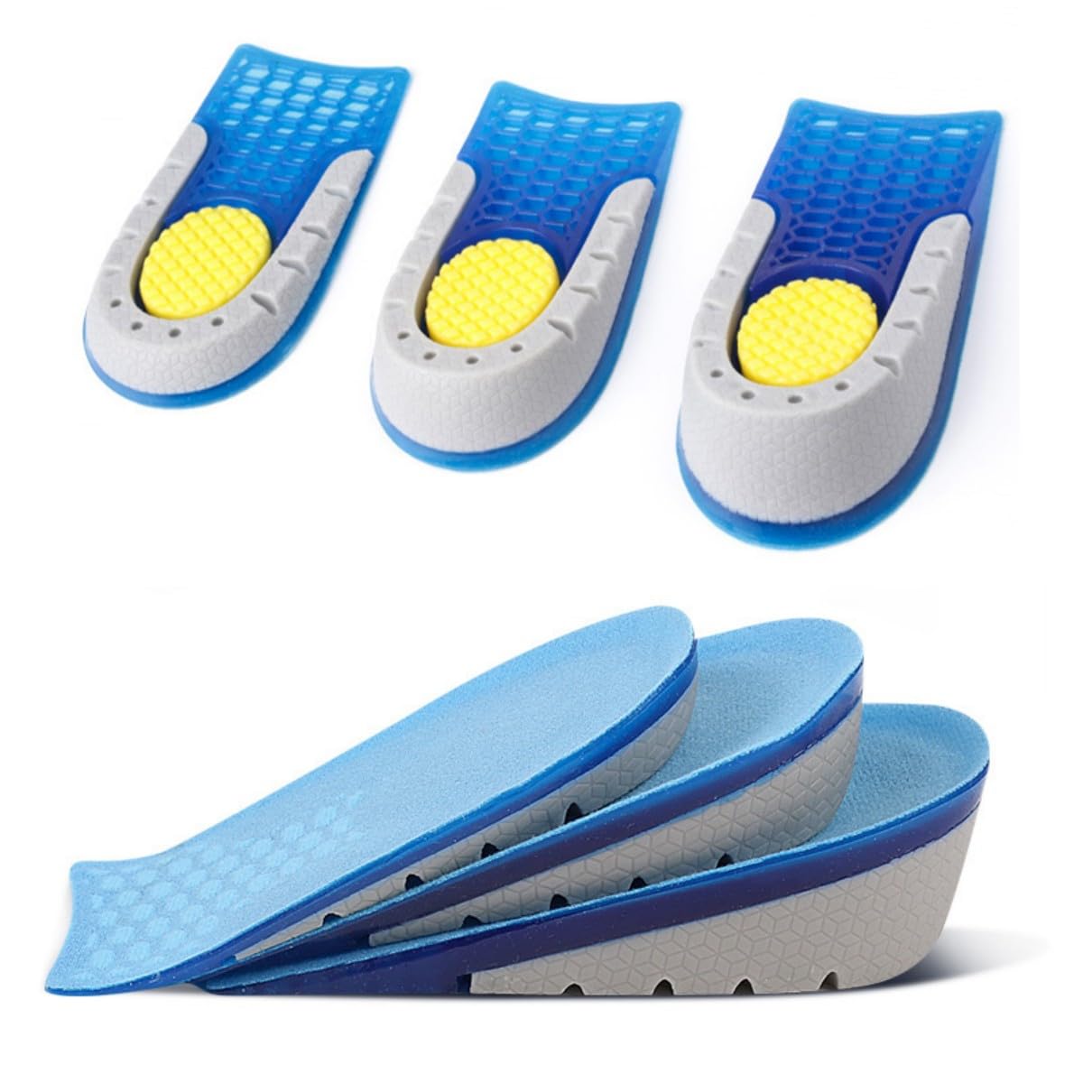 Rhomba 3 pairs Height Increase Insole Silicone Gel Heighten Lift Half Shoes Pad For Men Women Soft Comfort Inner Growing Heel Sole