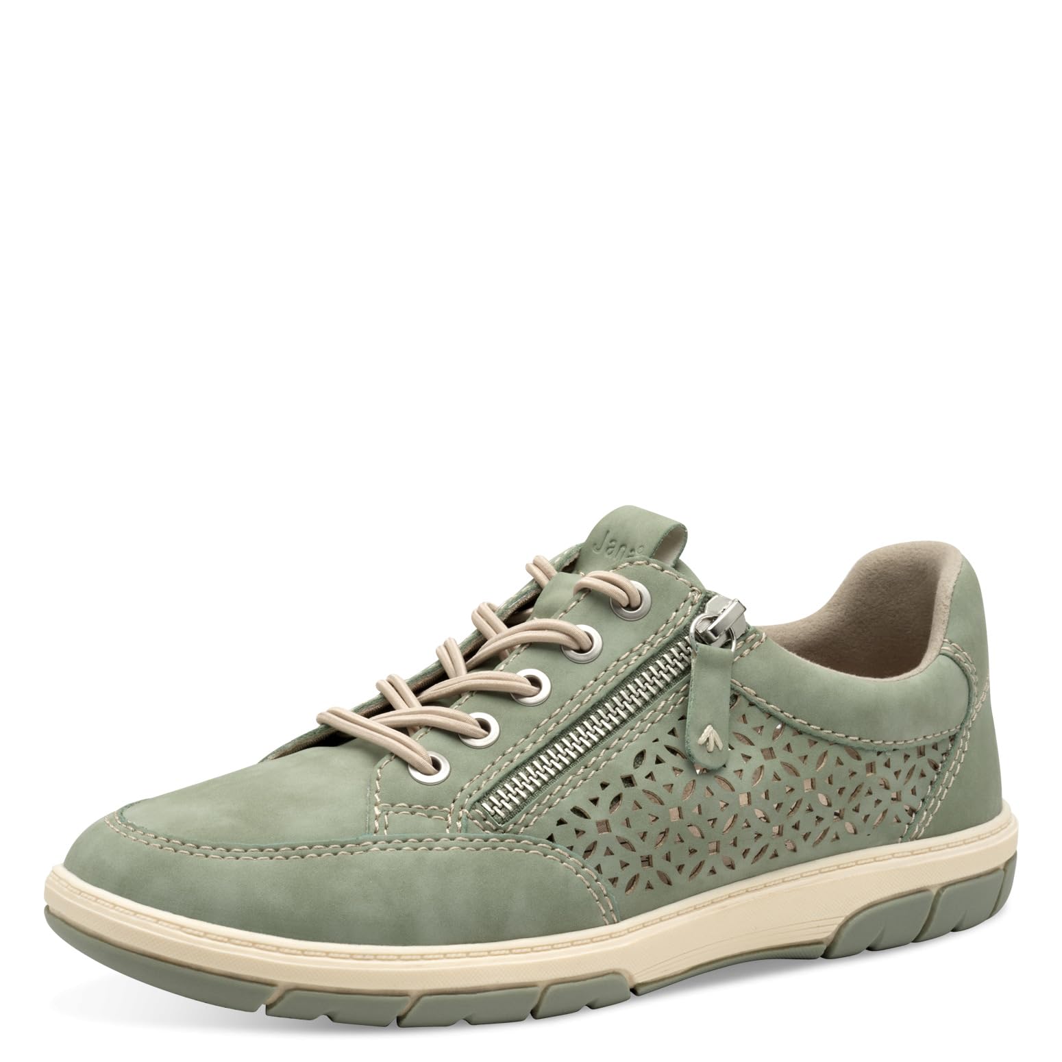 Jana Women’s Flat Sneakers with Zip Vegan, Sage, 3,5 UK
