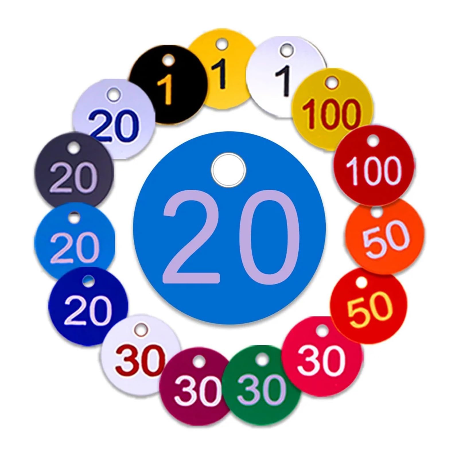 100 etichette numeriche in plastica con foro, professionali, rotonde, per piante domestiche, fattoria, apicoltura, per hotel, cassette postali, palestra, scuola, 100 pezzi
