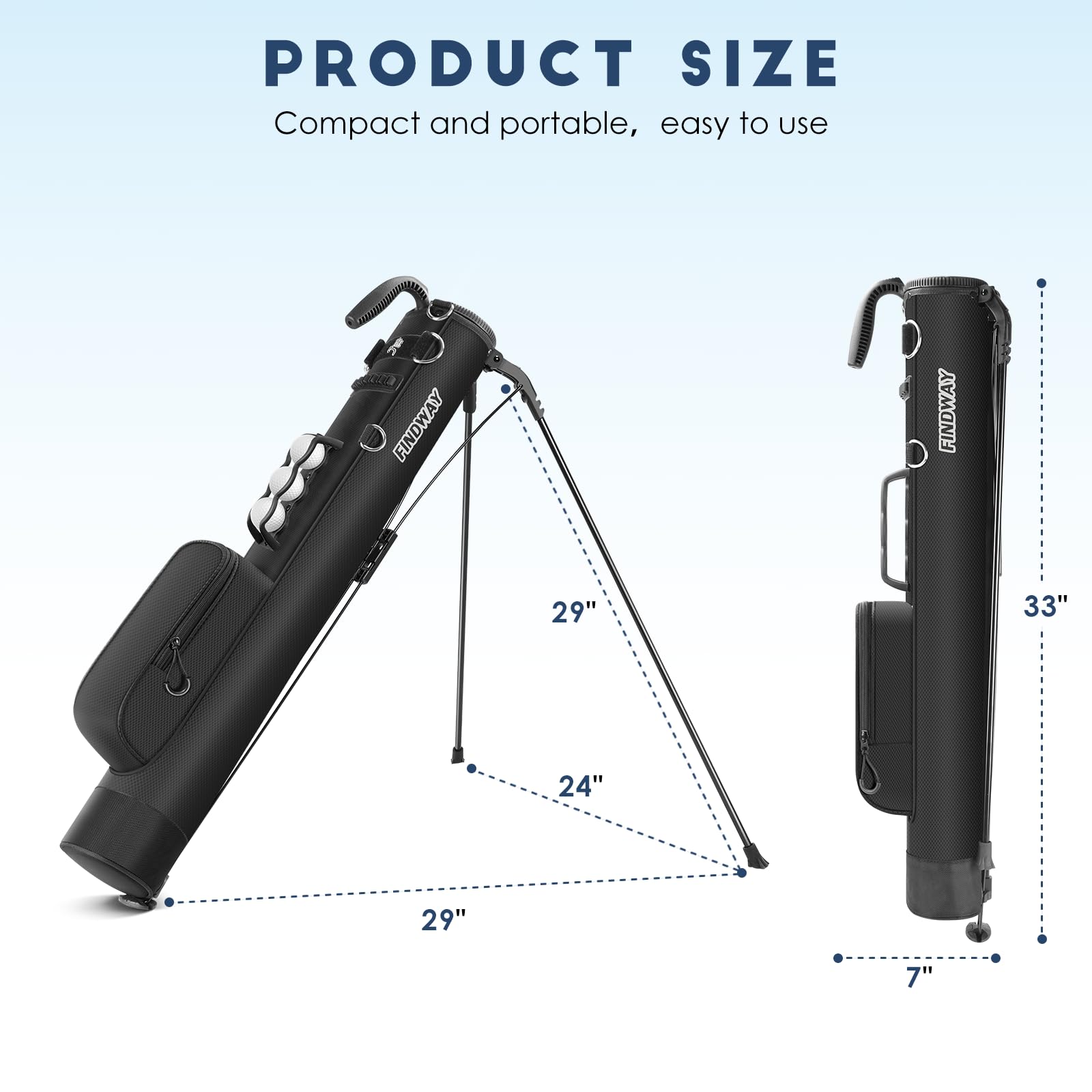 Findway Torba na kluby golfowe z paskiem, lekka i łatwa do przenoszenia oraz trwała torba do golfa Pitch n Putt na pole ćwiczebne, pole Par 3 i pole Executive, 80 cm wysokości (PBK)