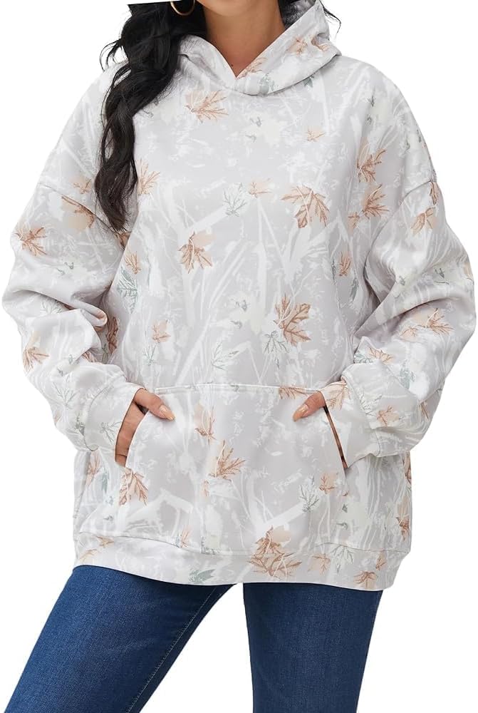 Camo Hoodie For Women Oversized Long Sleeve Drop Shoulder Fleece Hooded Sweatshirt Pullover With Pocket Outfits