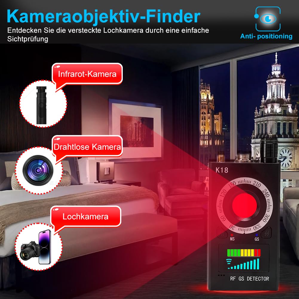 Wanzen Detektor RF Wireless, Versteckte Kamera Detector für GSM Tracker Abhörgeräte Funkkameras Wanzenfinder Infrarot Detectors Starke magnetische Detector