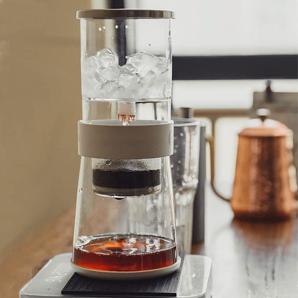 Ice Drip Kaffeemaschine, 400 ml, kaltgebrühter Kaffee, glatter Tropfer, langsamer Kalttropfen, Eiskaffeekonzentrat, Brauer mit einstellbarem Wasserfluss, Edelstahlfilter