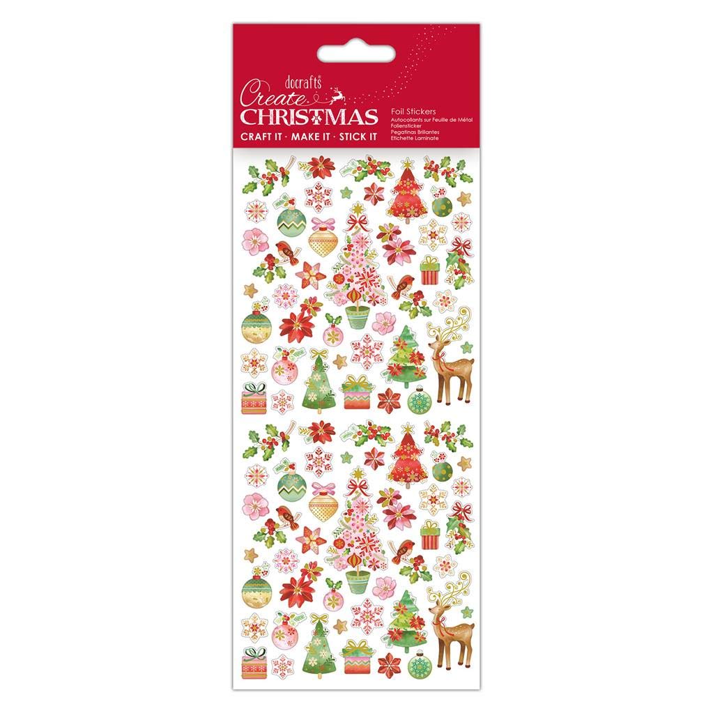 Create Christmas Foil Stickers, Pink Trees, Multicoloured, Single Sheet, Christmas Stickers for Kids and Adults, Ideal Labels for Card Making and Craft, Kids Sticker Book and Scrapbook Stickers