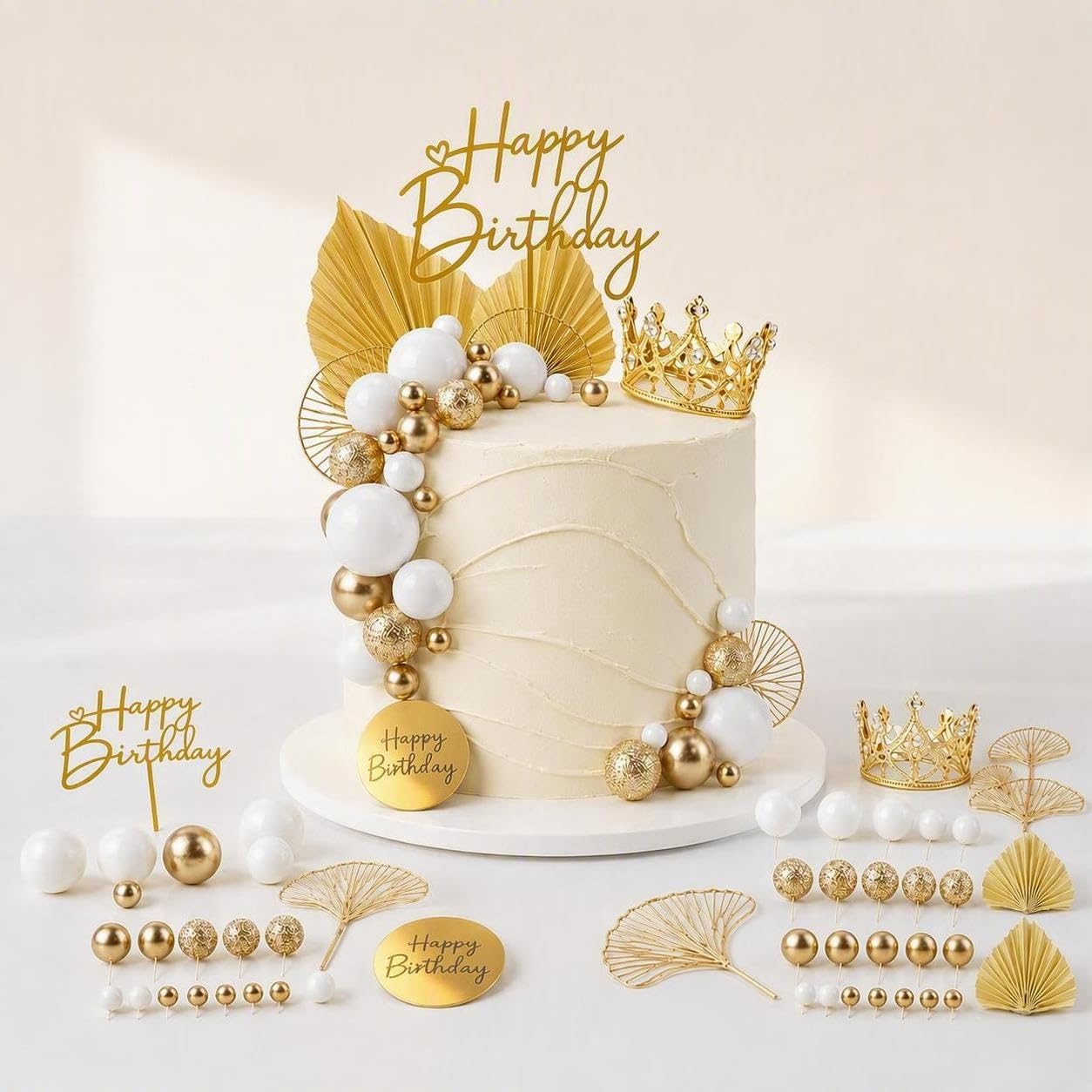 GMBANK 31PCS Gold Cake Decorations, Gold Cake Balls Decor
