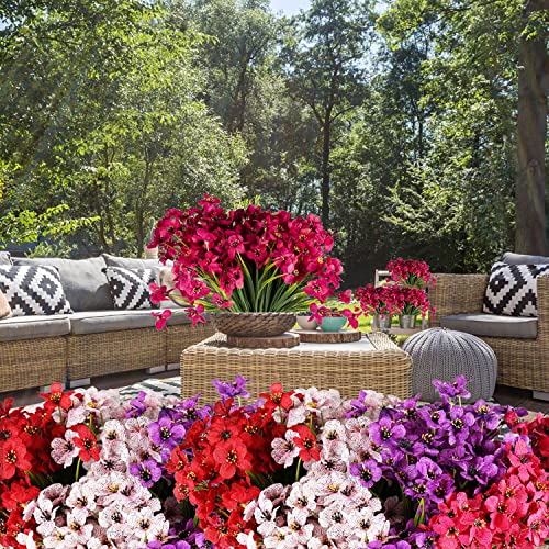 Taomika 20 Bundles Artificial Flowers Outdoor Uv Resistant Fake Flowers No Fade For Patio Porch Window Box Home Wedding Farmhouse Decor (Rose Red) #TOP1