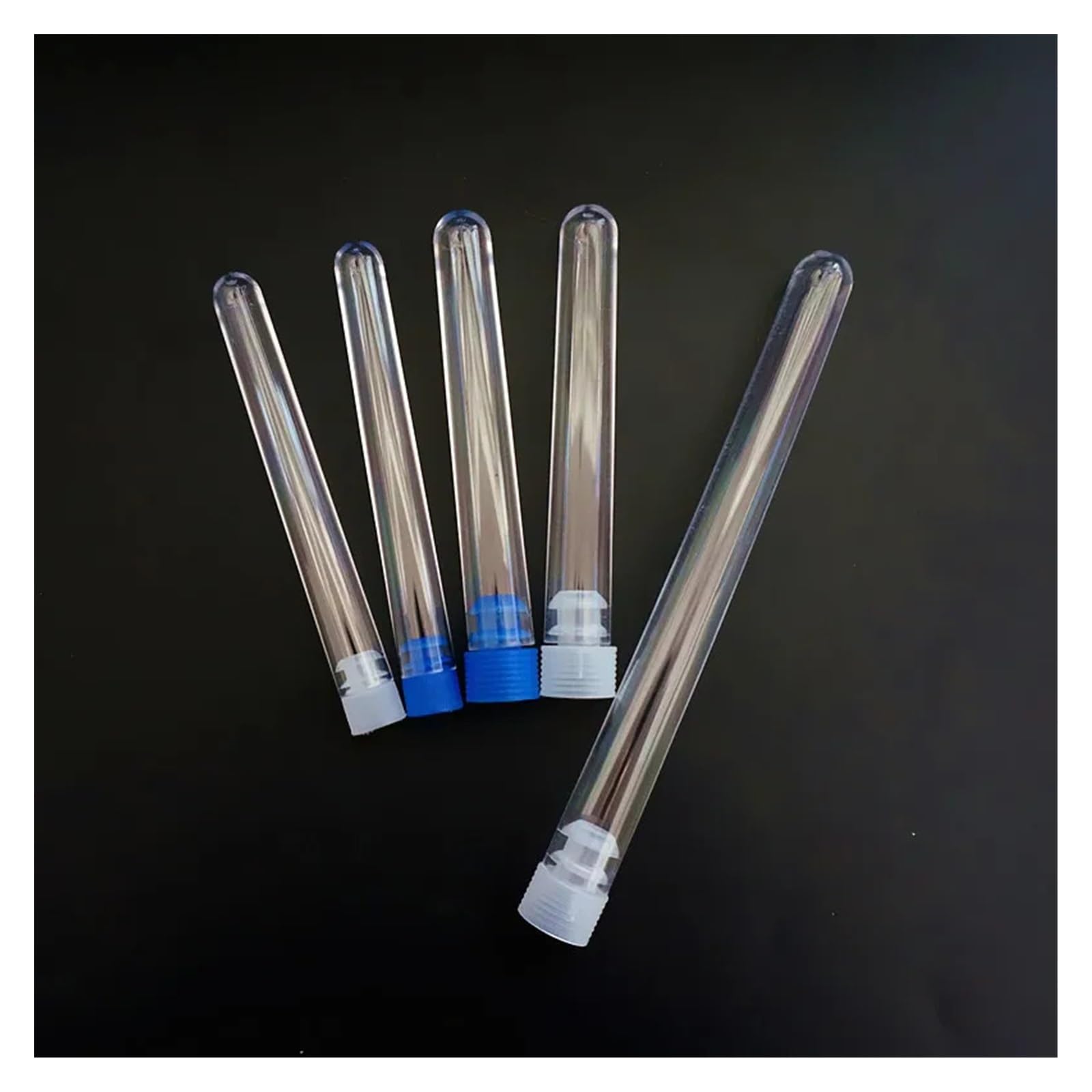 apparecchi per laboratorio 100 pezzi/lotto provette in plastica trasparente a fondo tondo con tappo colorato forniture for esperimenti di laboratorio for ufficio(12x60mm blue cap)