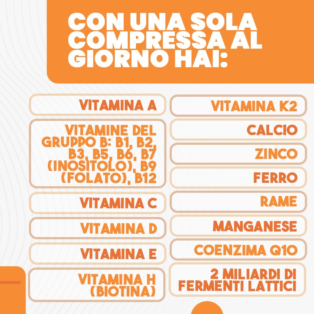 Multivitaminico Multiminerale con Probiotici, Vitamina B12, Acido Folico e Coenzima Q10 | 360° Defender Integratore Multivitaminico Completo con 14 Vitamine e 5 Sali Minerali