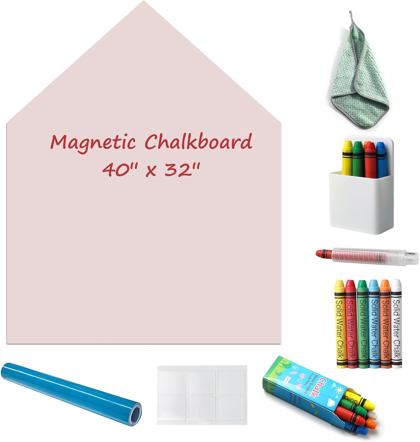 Magnetic Chalkboard Wall Decal 40"x32" - Upgraded Adhesive, Includes Wipe Cloth, Chalk Holder, 6 Dust-Free Chalks, Peel and Stick Blackboard for Kids Playroom, School, Home Decor -Pink Pink 40"W x 32"H