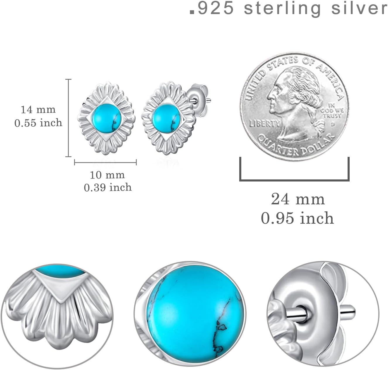 Turquoise Stud Earrings 925 Sterling Silver Turquoise Earrings Studs Turquoise Jewelry for Women Birthday Gifts - Image 6