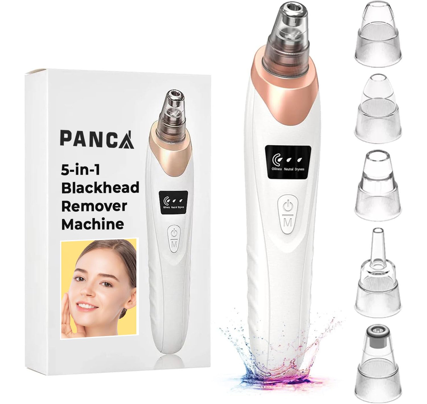 PANCA 5-in-1 Blackhead Remover Machine | Electric Pore Cleaner & Whitehead Removal Tool | USB Rechargeable Skin Care Device for Face Cleansing & Exfoliation (Black)-image-18