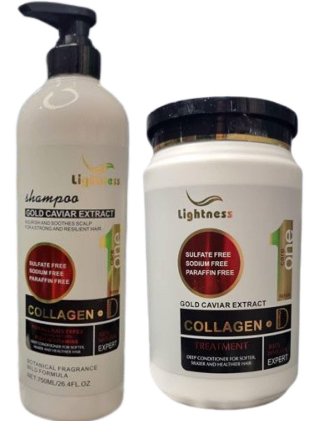 Lightness Shampoo 750ML & Mask Protein Hair Mask 1000ML - Professional Hair Repair Treatment for All Hair Types (GOLD CAVIAR EXTRACT COLLAGEN+D vitanmin)
