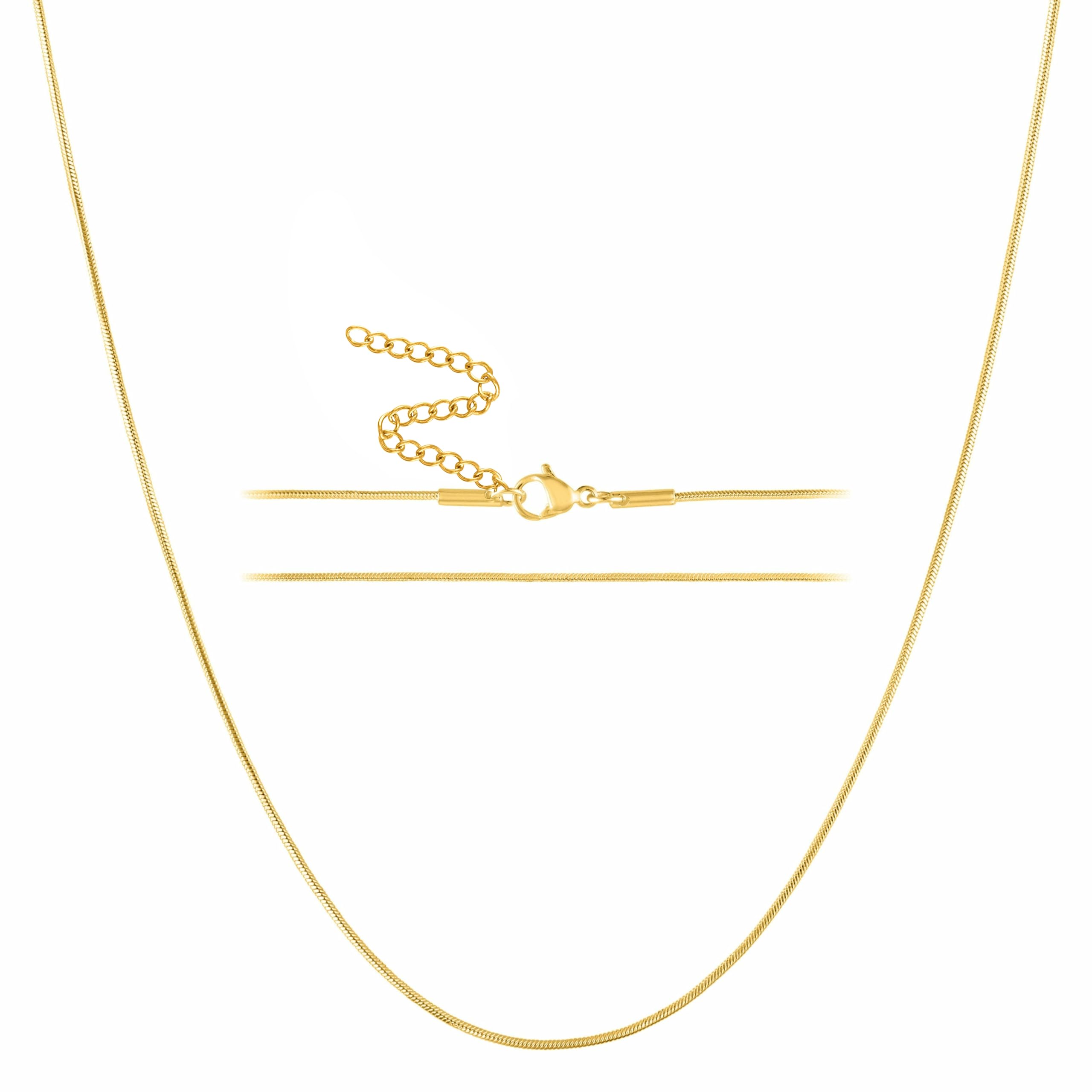 24k Gold Snake Chain Necklace – Thin, Dainty, Gold Plated Stainless Steel Jewelry for Women & Men with Lobster Clasp