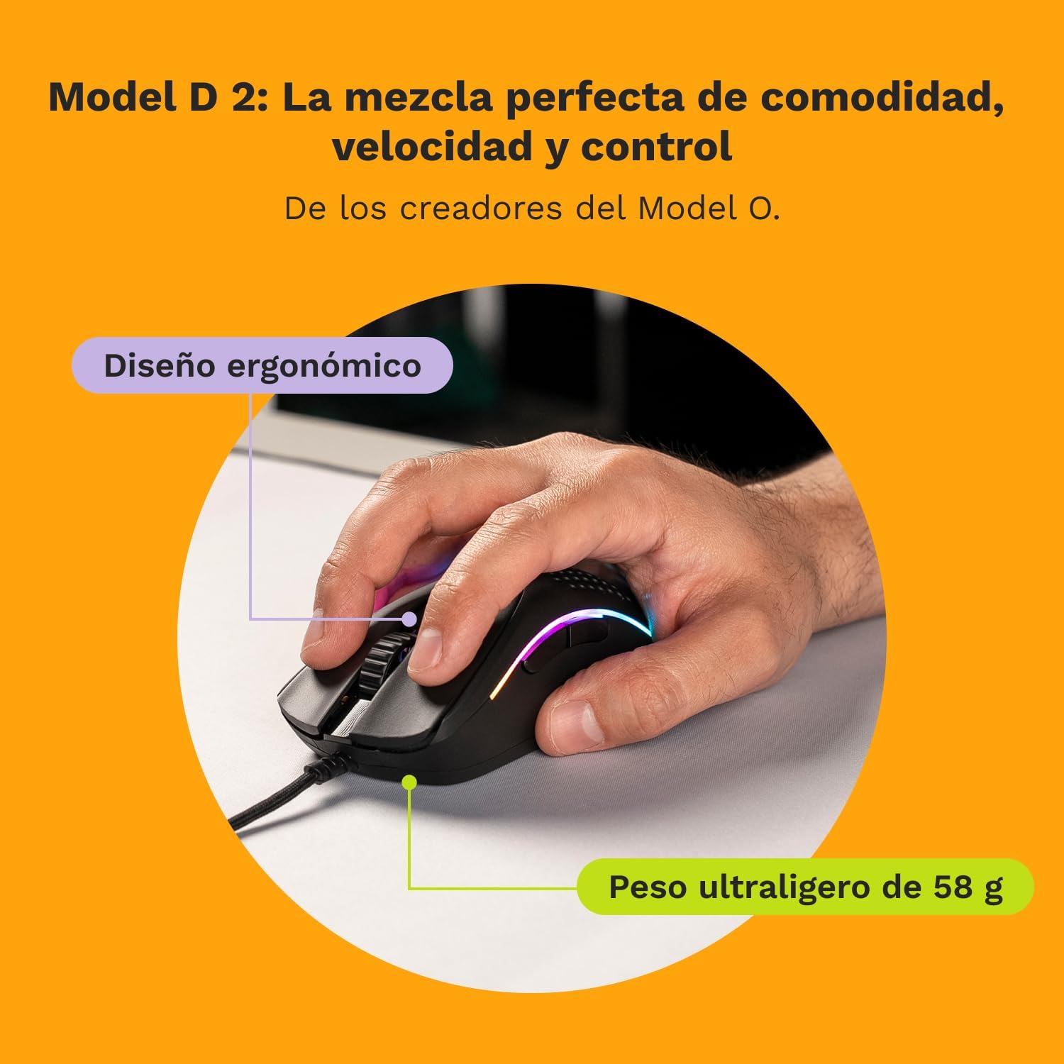 GLORIOUS Gaming Model D 2 Ratón Gaming con Cable – ergonómico, superligero 58 g, Sensor óptico 26K, 6 Botones programables, 80 Millones de clics, FPS, MMO, MOBA, Battle Royale – Negro Mate 3