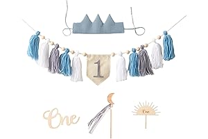 Highchair Banner for 1st Birthday Boy Decorations, Handmade Birthday Crown with Cake Topper