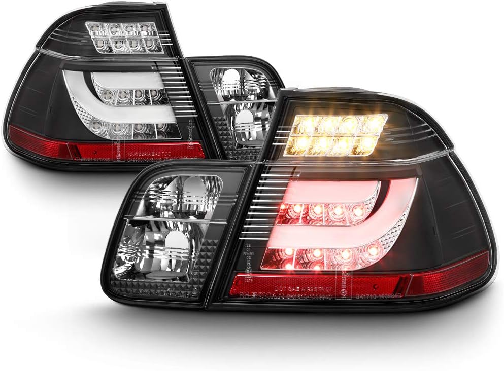 ACANII - For 1999-2001 BMW E46 3-Series 4-Door Sedan Black Tail Lights Brake Lamps w/LED Strip Driver & Passenger Side