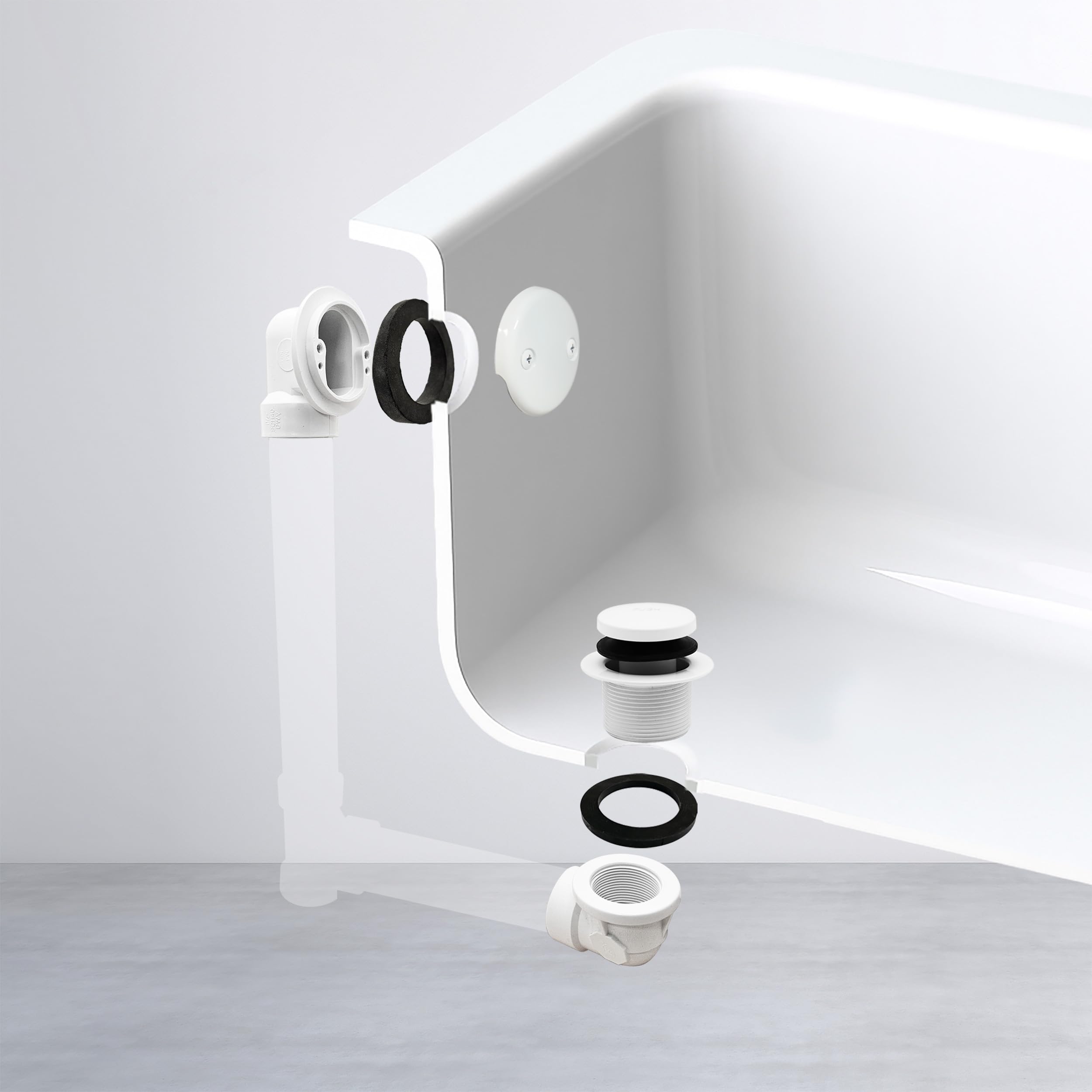 Westbrass A532-50 SCH. 40 - Tapón de drenaje para bañera con codos de dos agujeros, recubrimiento en polvo, color blanco