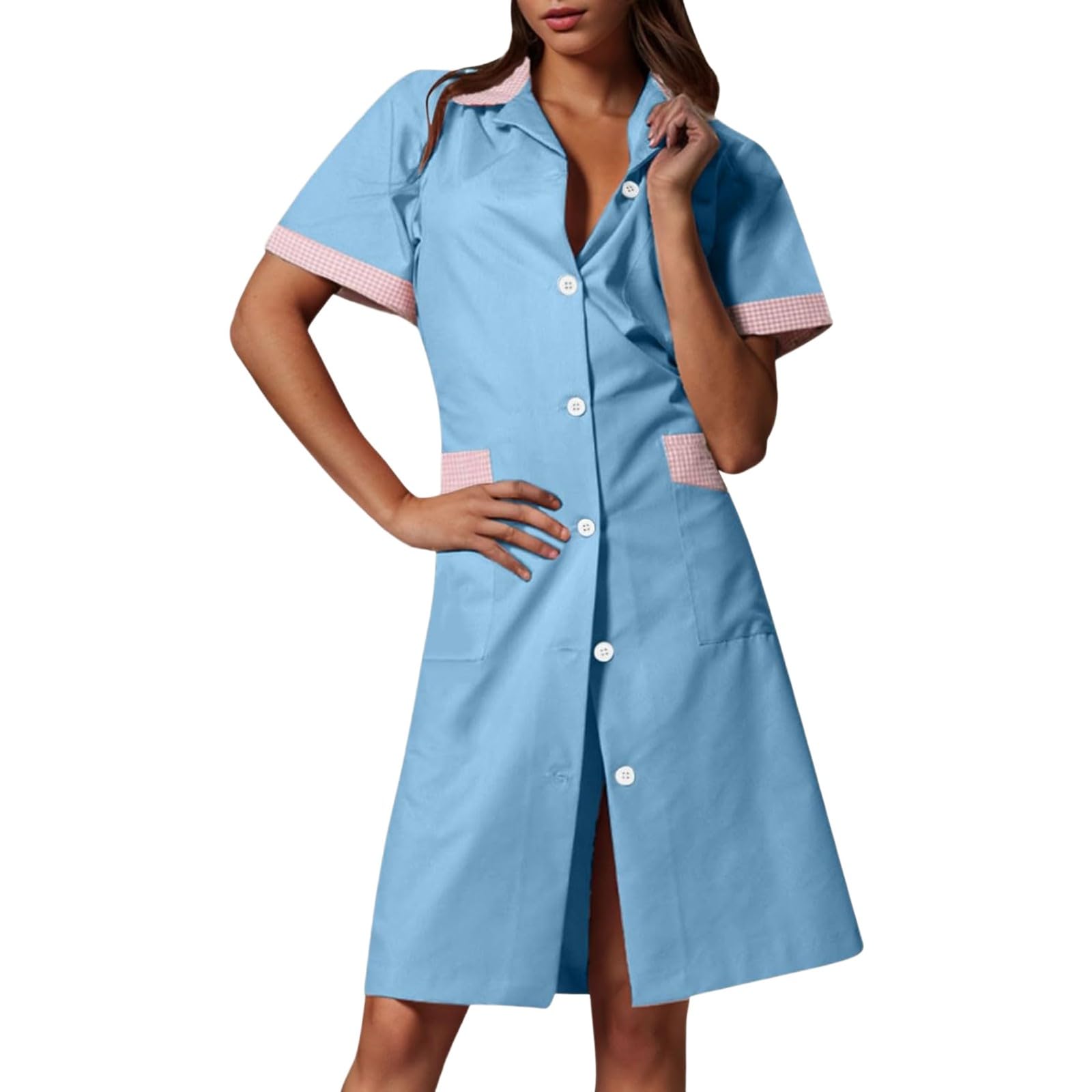 Robe de travail décontractée esthéticienne avec poche avant contrastée - 7