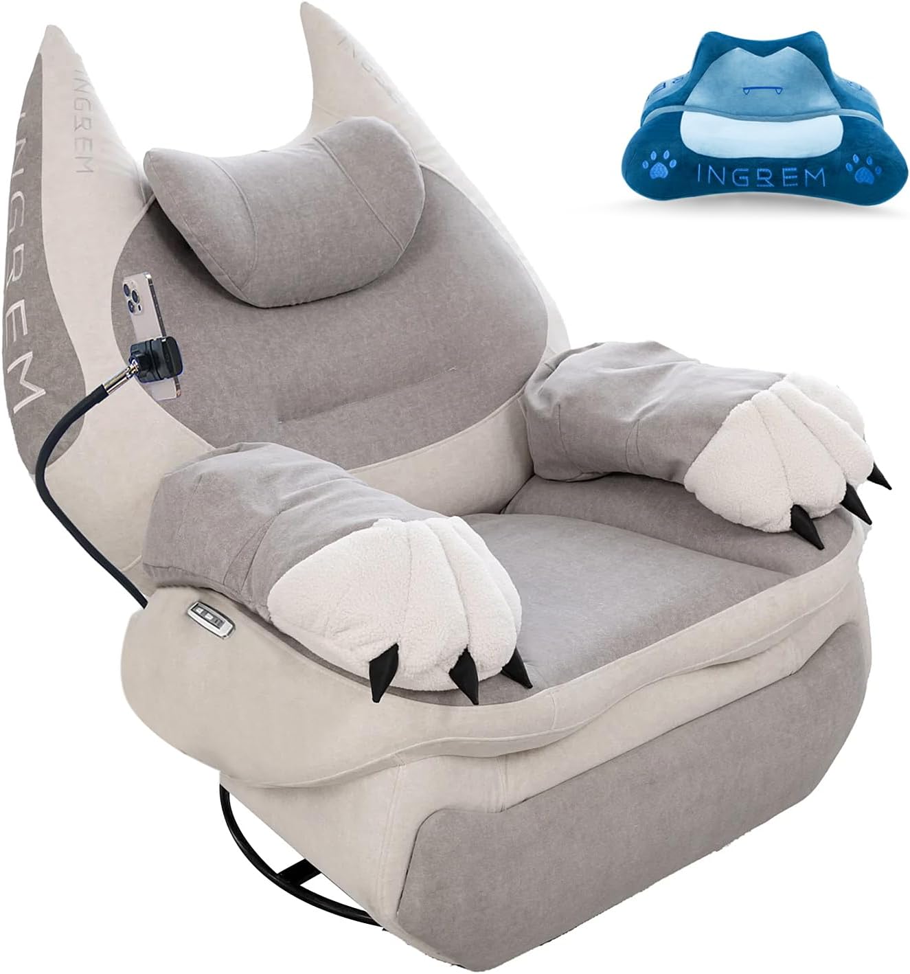Smart Recliner with Adjustable Settings, Voice-Activated Home Theater Gaming Seat Rocker, Electric Lounge Chair Featuring USB Port ，Phone Holder and Cat Claw Armrest (Grayish White)
