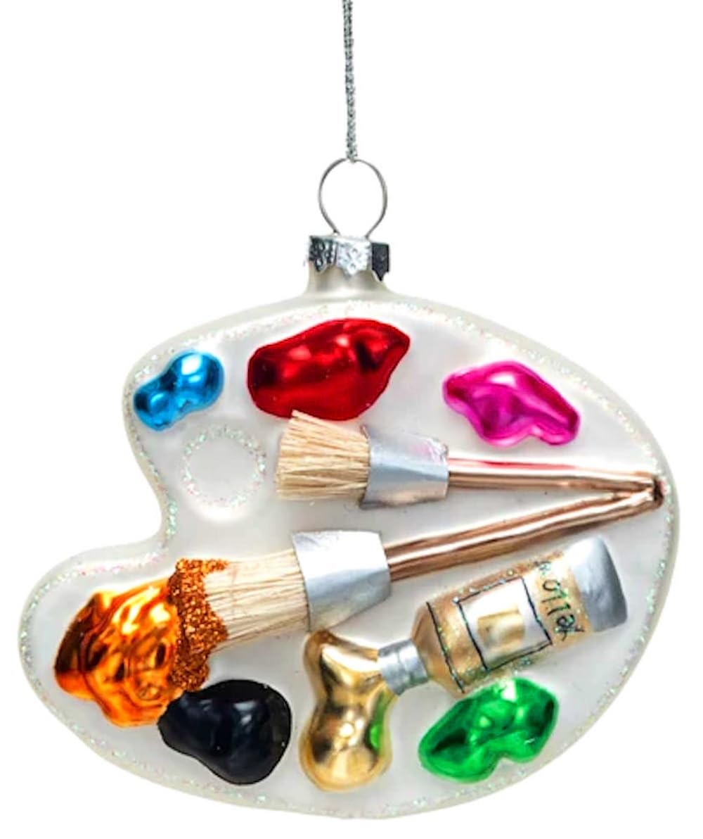 The Bridge Collection 3.25" Glittery Silver Color Paint Palette Ornament - Artist Painter's Palette Christmas Ornament
