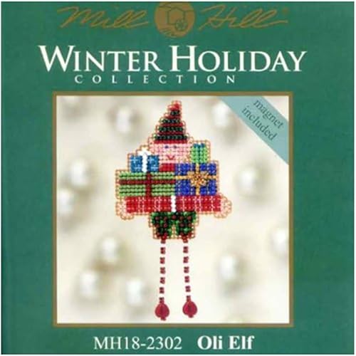 Miniatura 3 de Oli Elf and Holli Elf - Kit de adornos navideños de punto de cruz con cuentas de elfo y holli, colección de vacaciones de invierno de Mill Hill, más